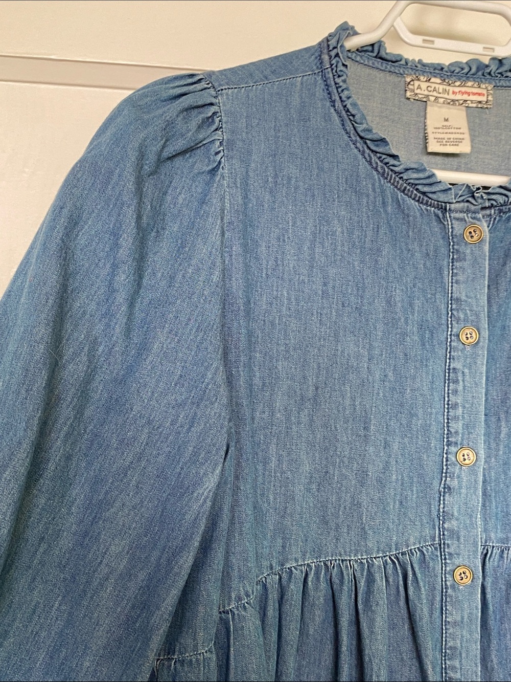 Flying Tomato Denim Button-Front Tiered Dress - Picture 5 of 12